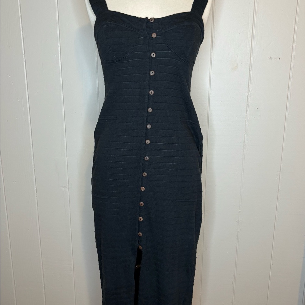 Free People Black Button-Down Avery Beach Dress